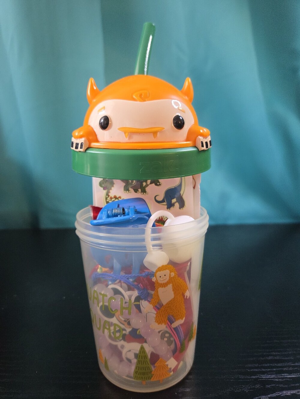 Feel Good Gifts-Kids Orange Squatch Straw Cup with Green Lid